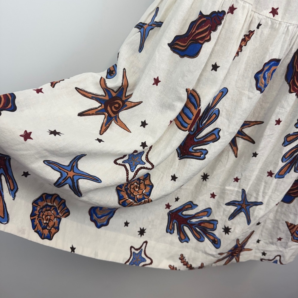 C&C California Womens Linen Blend Seashell Starfish Maxi Dress White Large L - Picture 7 of 12